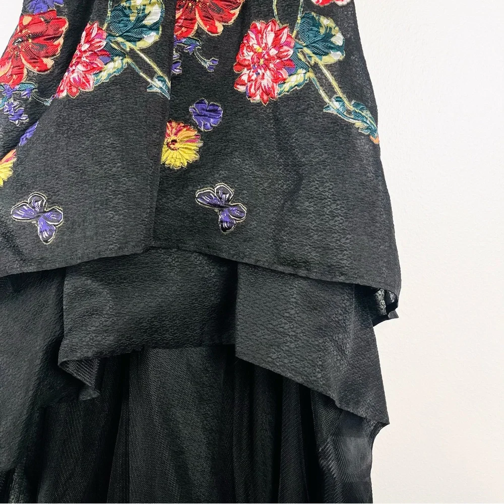 Marchesa Note Size 4 One-Shoulder Floral Embroidered High-Low Evening Dress Gown - Picture 4 of 7